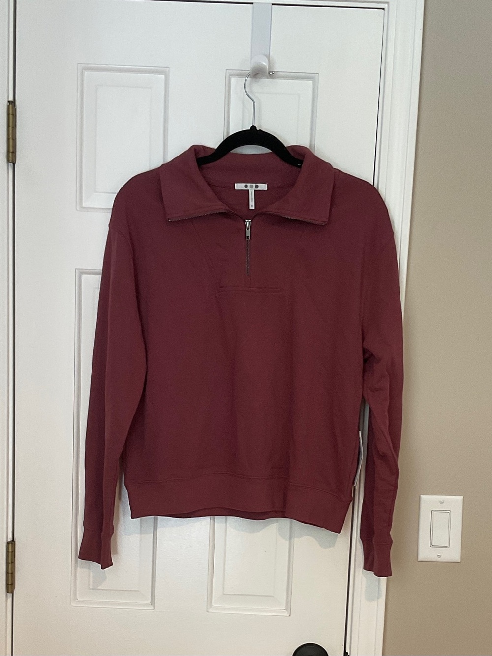 Three Dots Quarter-Zip Cowl Sweater in Burgundy
